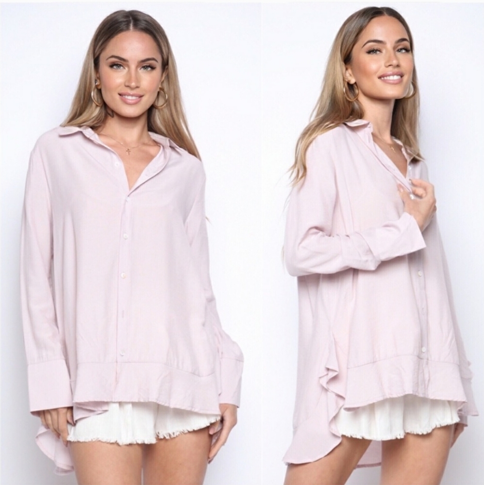 🔥Beautiful Blush button down High low spring blouse